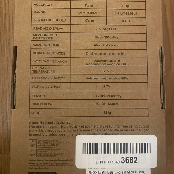 ERICKHILL EMF Digital Electromagnetic Field Radiation Detector RT-100 - Picture 2 of 2